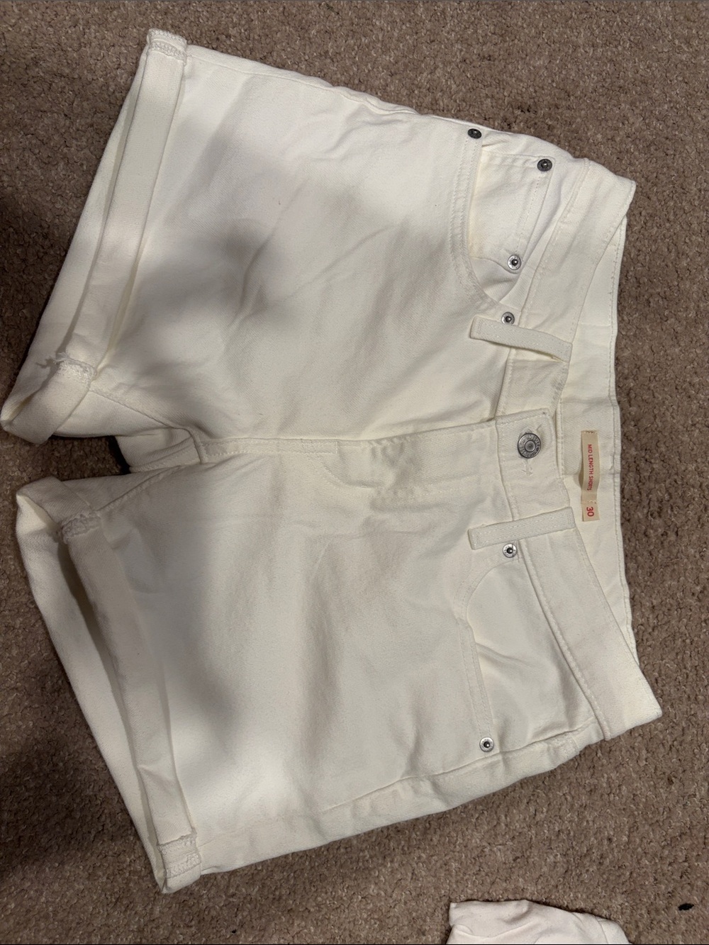 Levi's Cream White Denim Shorts with Red Tab and Leather Patch